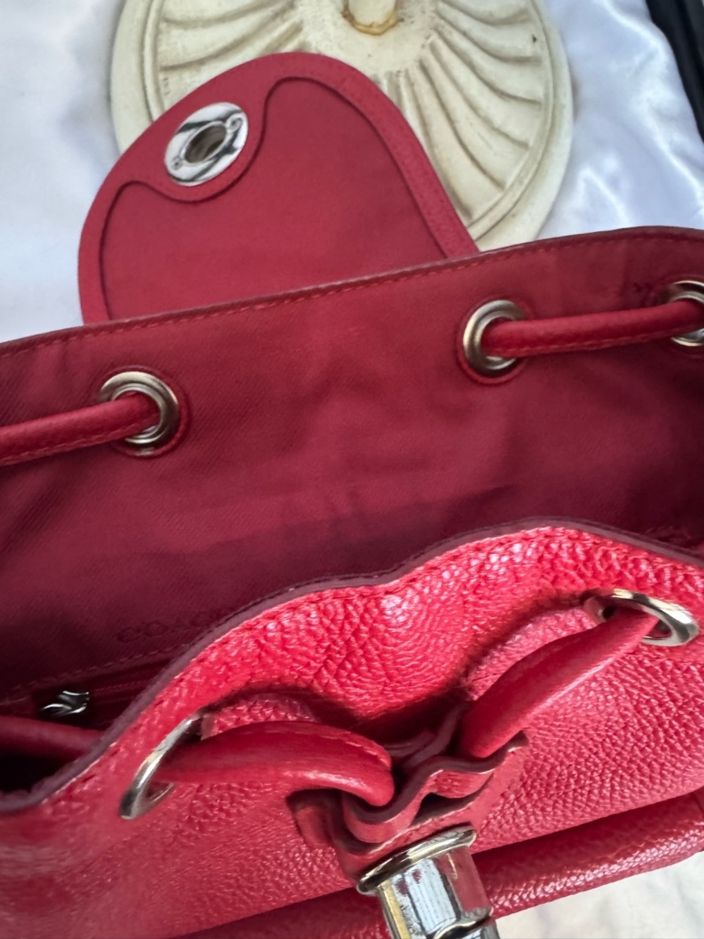 Coach Red Pebbled Leather Mini Turnlock Rucksack - Picture 10 of 12